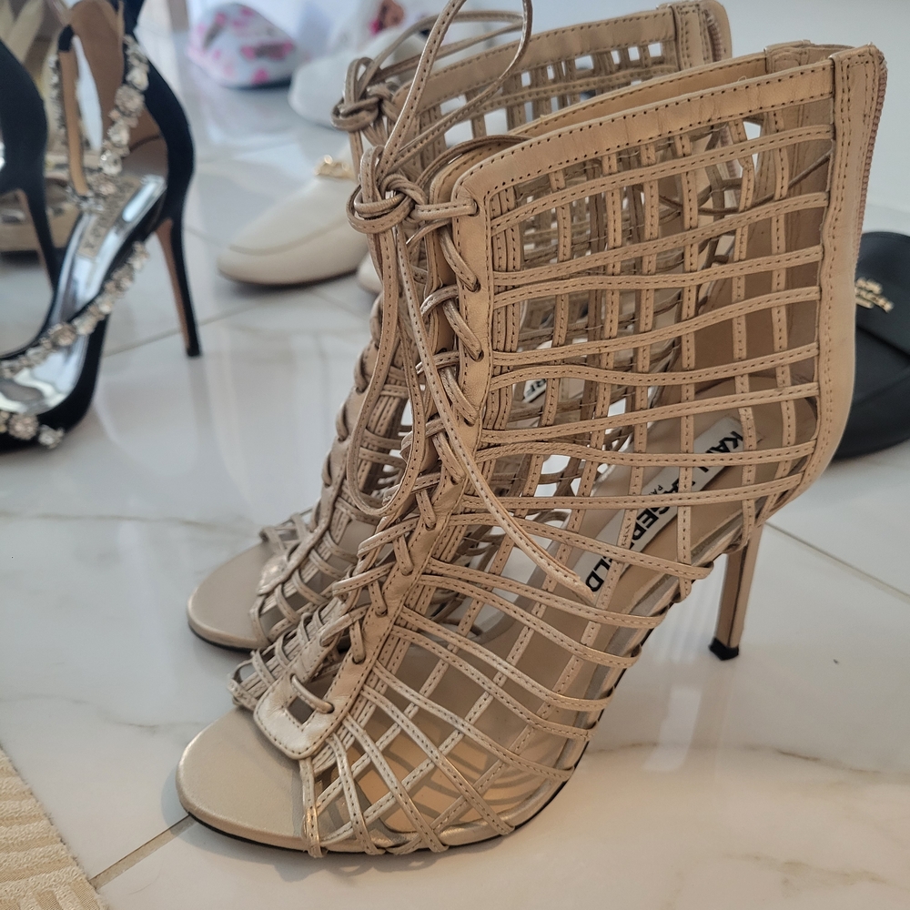 Karl Lagerfeld Women's Beige Lace-Up Heels